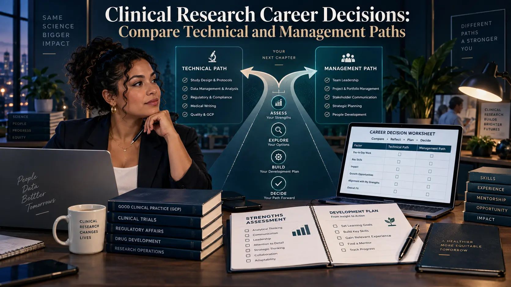 Illustration of a single starting box branching into two career route boxes